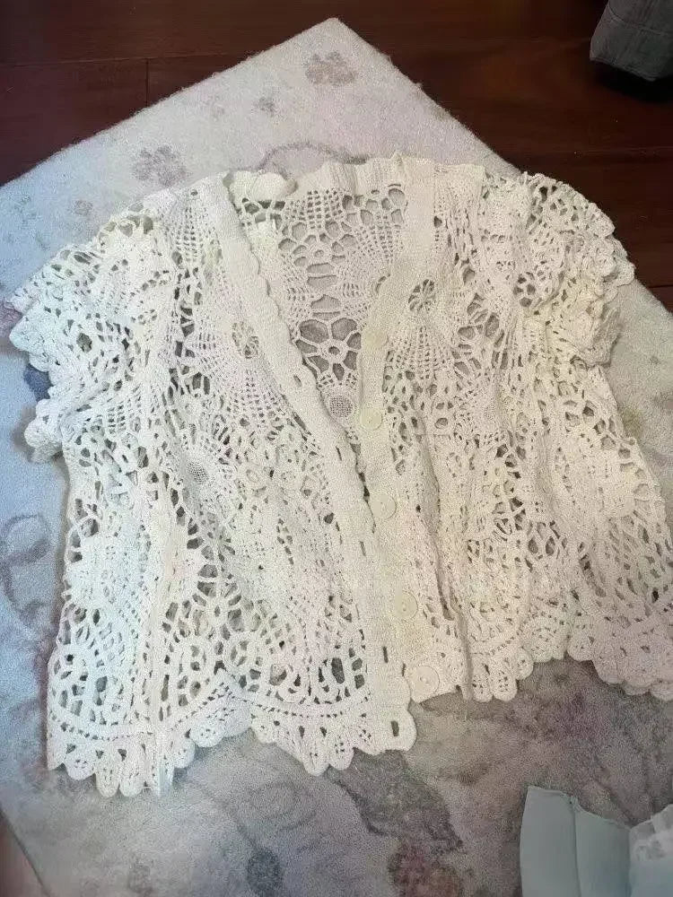 New Vintage Summer Women Sets Elegant Ruffle Lace Chiffon Design Mini Skirt Suit Fairy Female Sweet Korean Fashion Outfits 2025