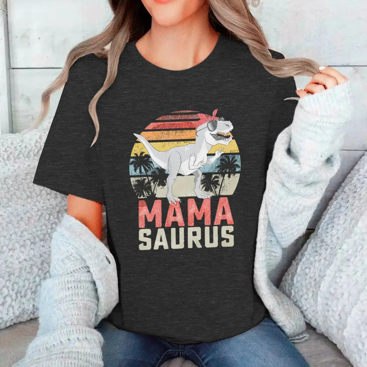 Dinosaur Mama Graphic T Shirts Matching Women T-Shirt Funny Summer Streetwear Tops Mother's Day Gifts Retro Vintage Tee Tops