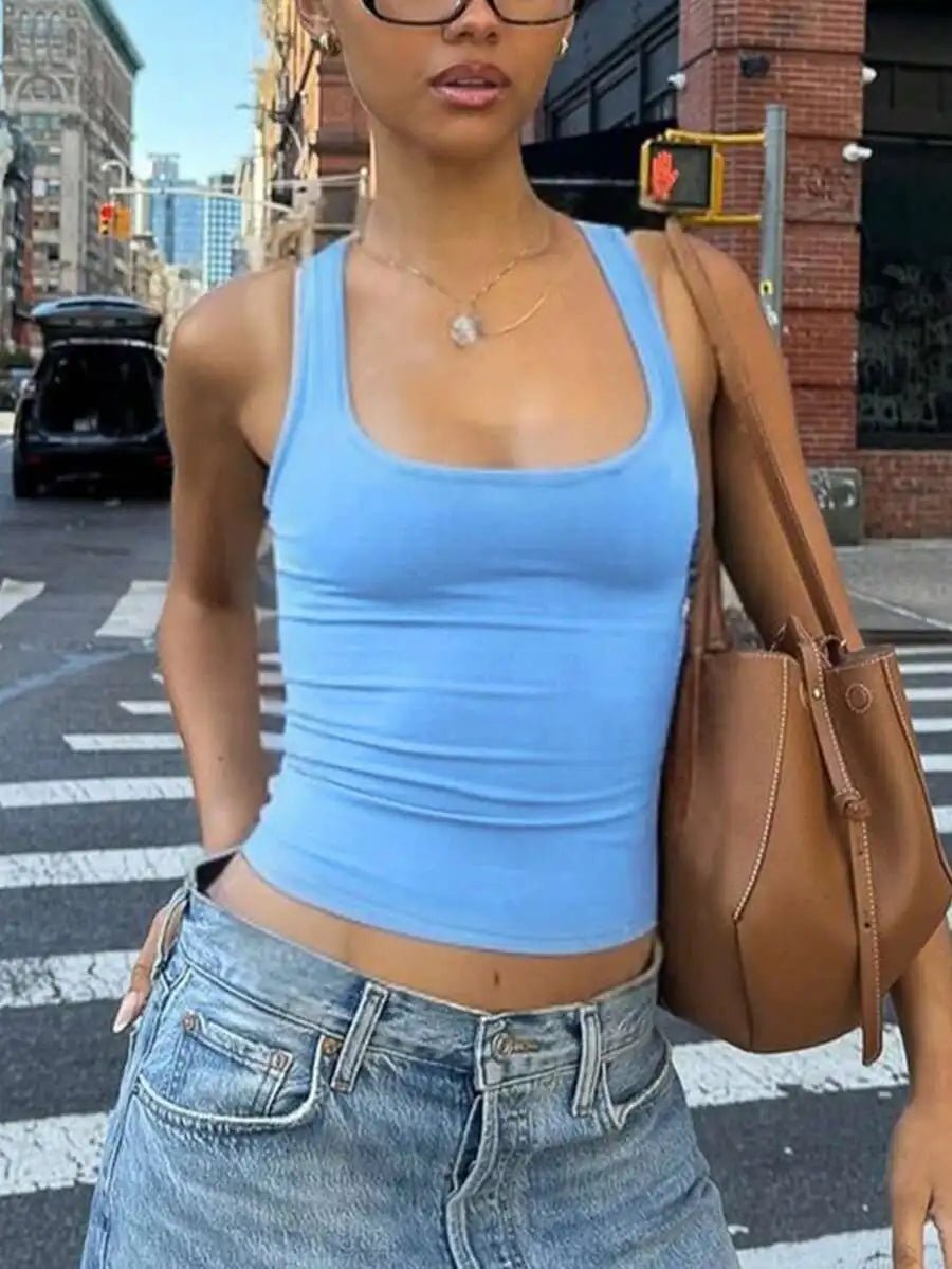 Women Casual Solid Slim Spring Summer Streetwear Crop Top White