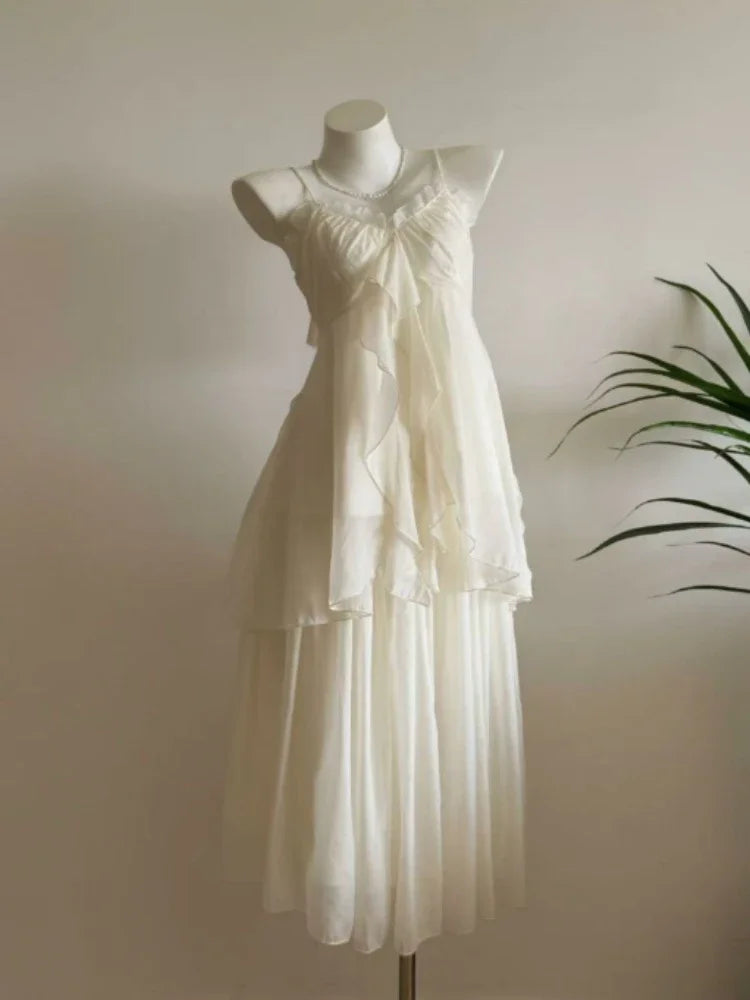 New Vintage Summer Women Sets Elegant Ruffle Lace Chiffon Design Mini Skirt Suit Fairy Female Sweet Korean Fashion Outfits 2025