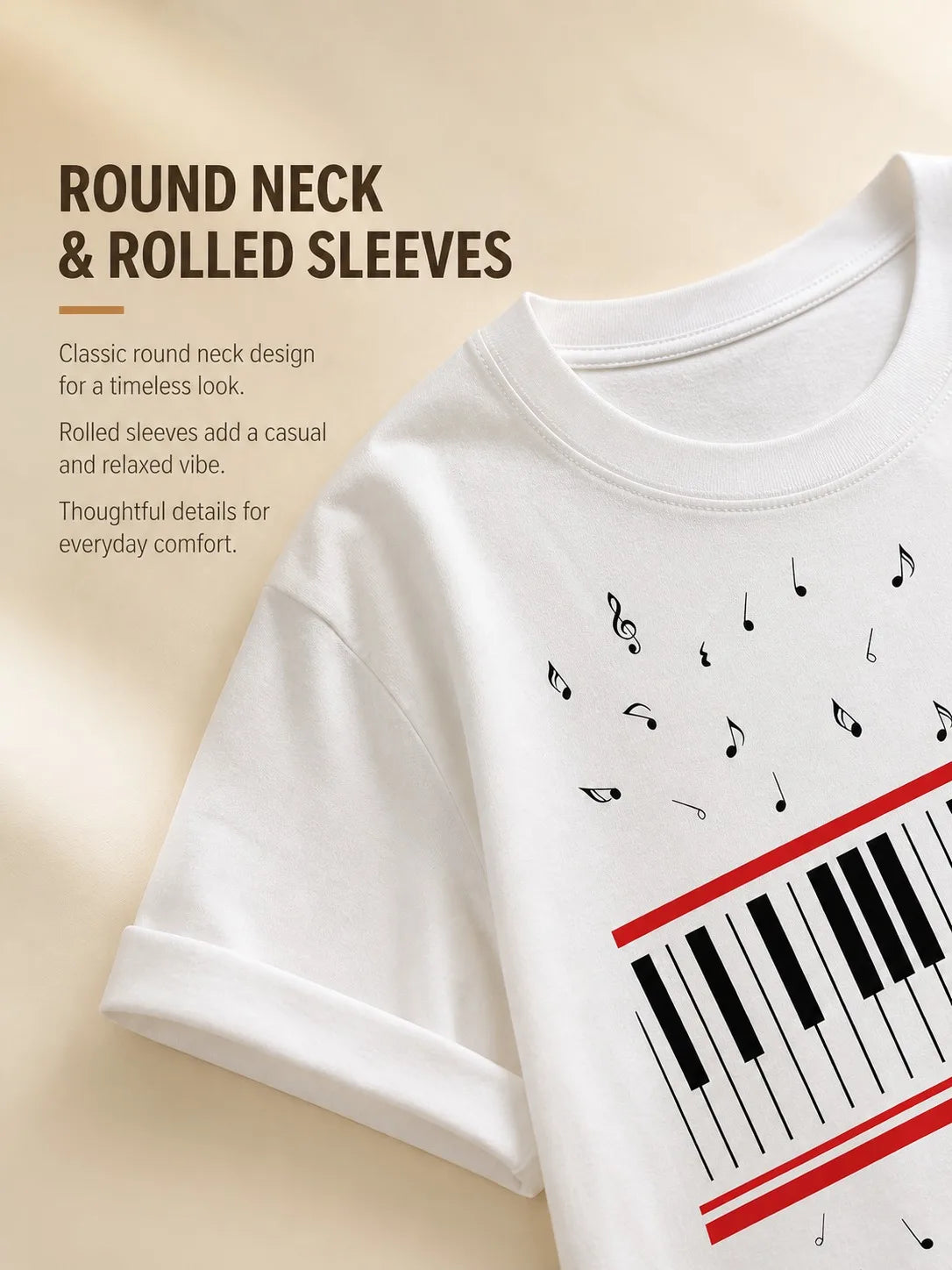 Ilstile Women's   Piano  Music Notes Print T-Shirts Summer Short Sleeve Casual Round Neck Tops  Retro Fan Favorite Tees NEW