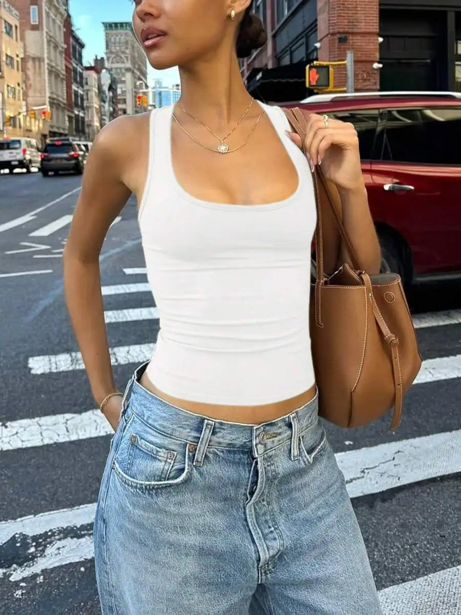 Women Casual Solid Slim Spring Summer Streetwear Crop Top White