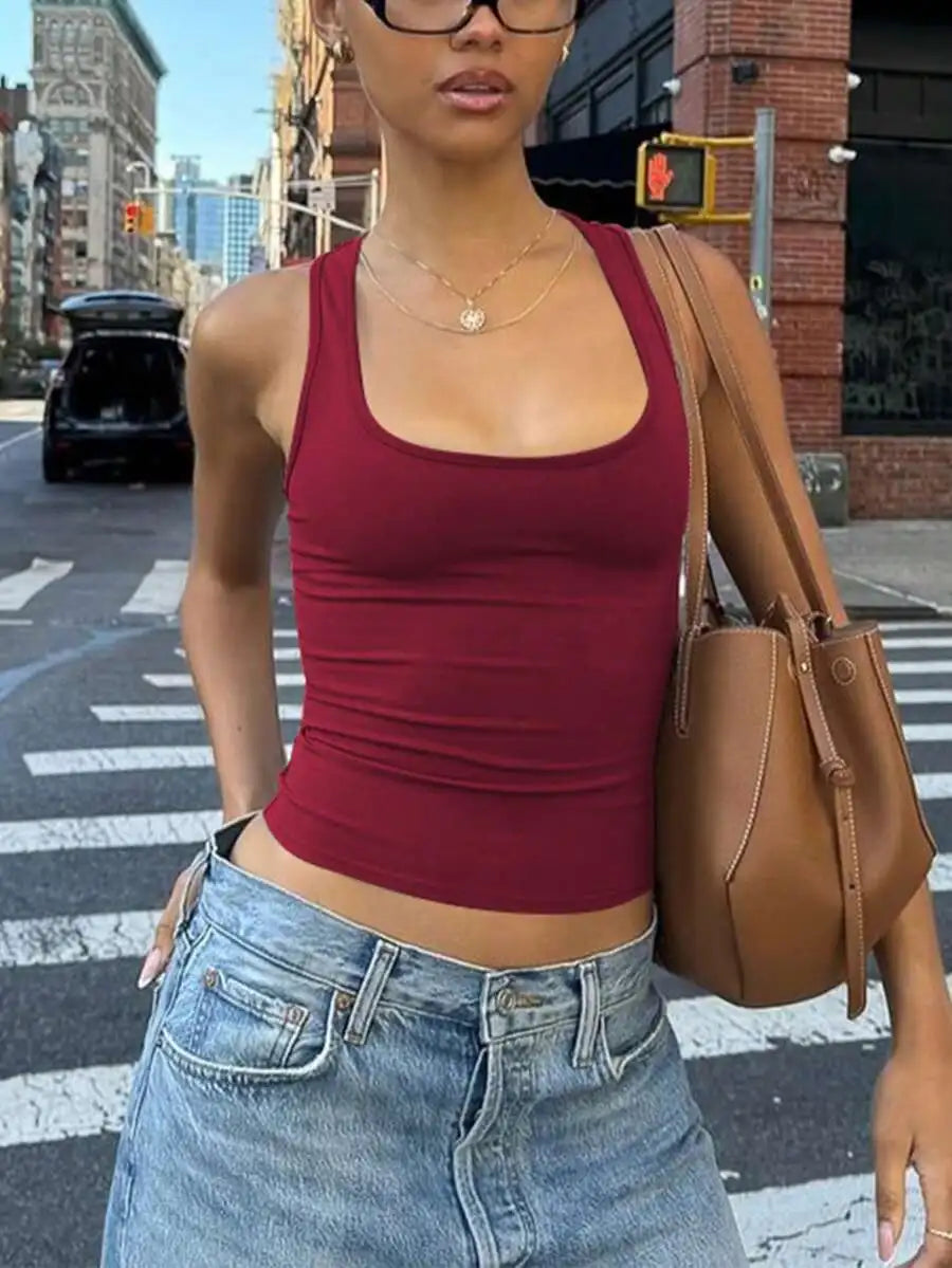 Women Casual Solid Slim Spring Summer Streetwear Crop Top White